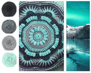 Mountain Glacier Colorway Collage, in Nurturing Fibres' Eco-Fusion Yarn 