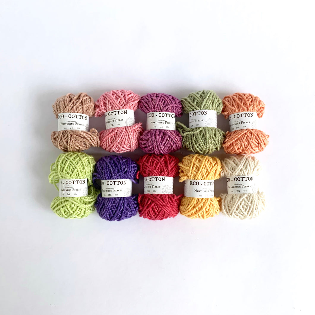 Eco-Bonbons by Nurturing Fibres in Eco-Cotton, assorted colors, packs of 10