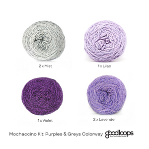 Nurturing Fibres Mochaccino Shawl in Blues and Greys